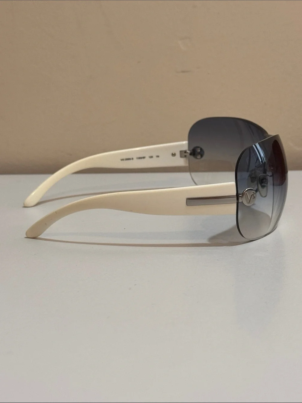 Vogue Women's White-Arm Shield Sunglasses with Gradient Blue Lens